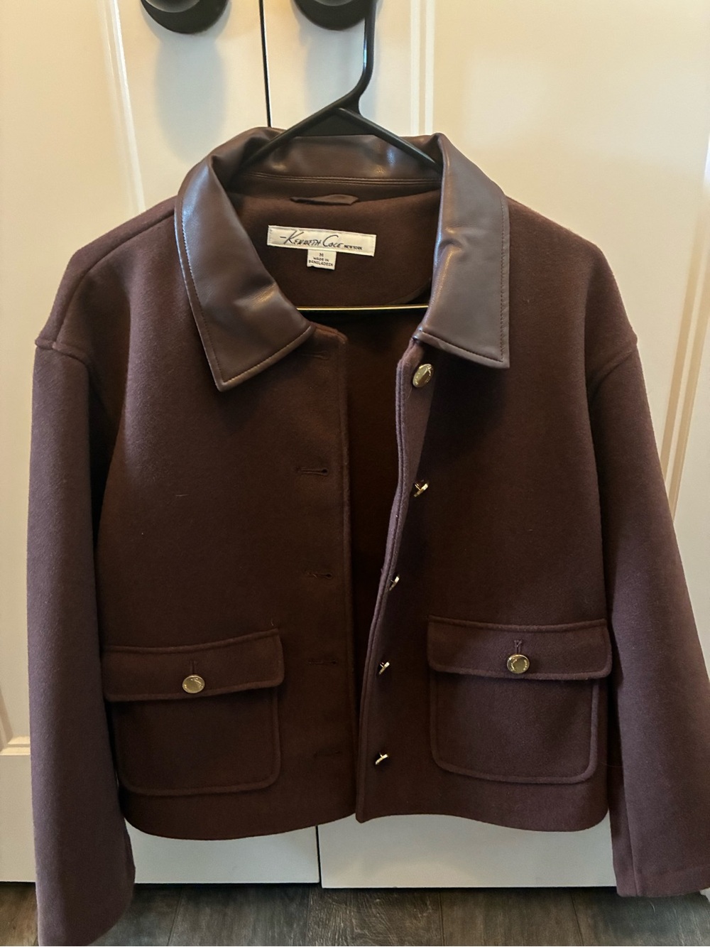 Kenneth Cole New York Brown Jacket with faux Leather Trim